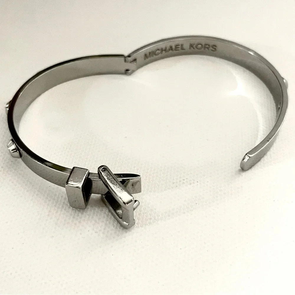 Michael Kors Astor Silver Buckle Bracelet With Studs Hinge Closure 2 adjustments - Picture 8 of 16